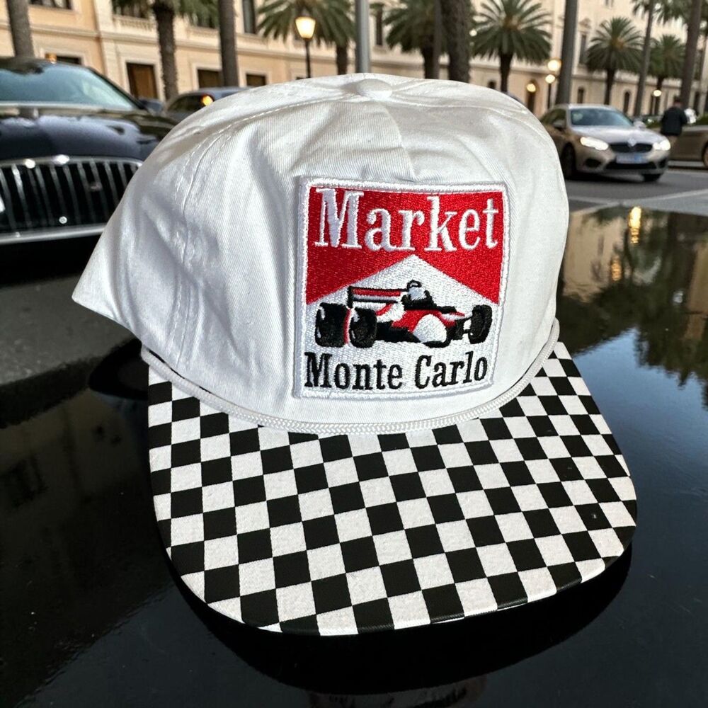 MARKET "Formula One" Trucker Hat – White w/ Checkered Brim 🏁 NWT